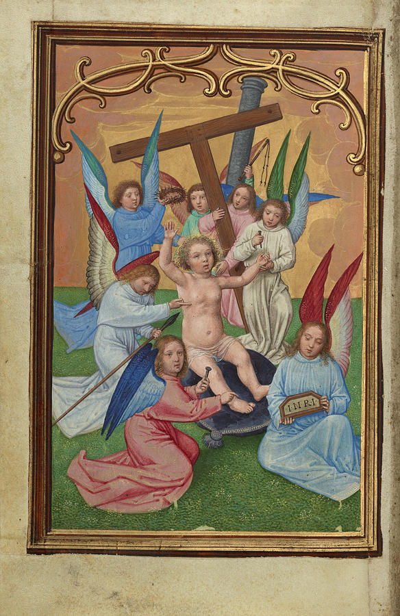 Simon Bening Painting - The Christ Child Surrounded by the Instruments of the Passion  by Simon Bening
