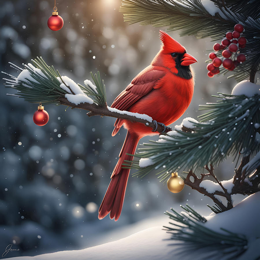 The Christmas Cardinal Digital Art by Greg Joens