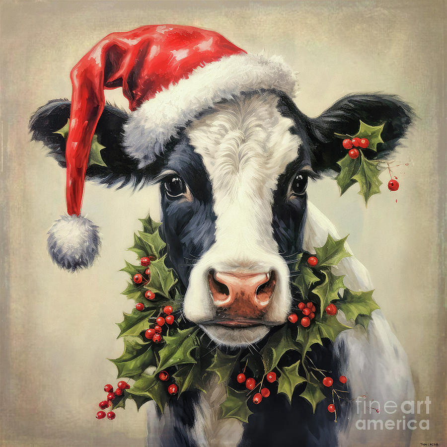 Christmas Painting - The Christmas Cow by Tina LeCour
