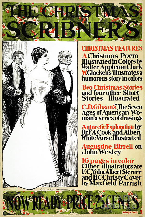 The Christmas Scribners Magazine Cover - 1899 - by Charles Dana Gibson Drawing by Sad Hill - Bizarre Los Angeles Archive