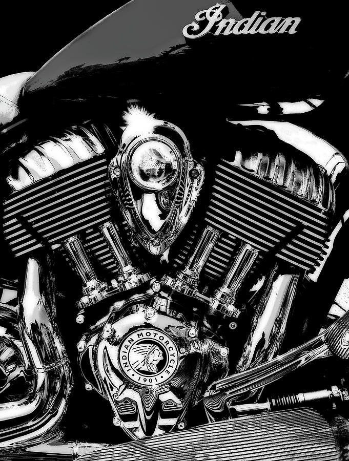 The chrome engine of an Indian Motorcycle. Photograph by Panoramic Images