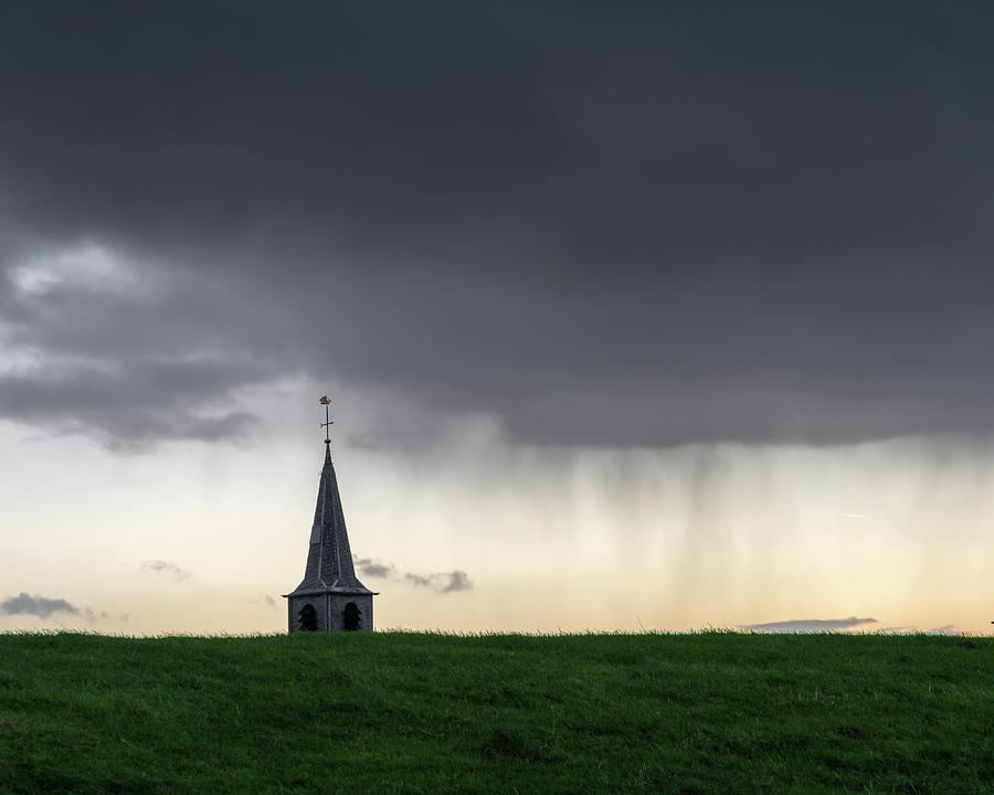The church of Paesens behind the dike Photograph by Anges Van der Logt