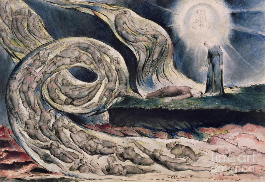 The Circle of the Lustful, The Whirlwind of Lovers Painting by William Blake