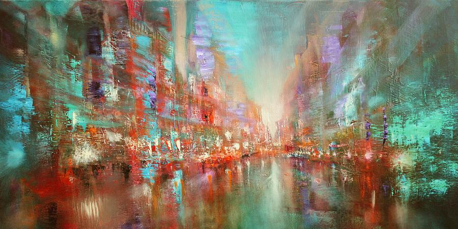 The city by the river Painting by Annette Schmucker