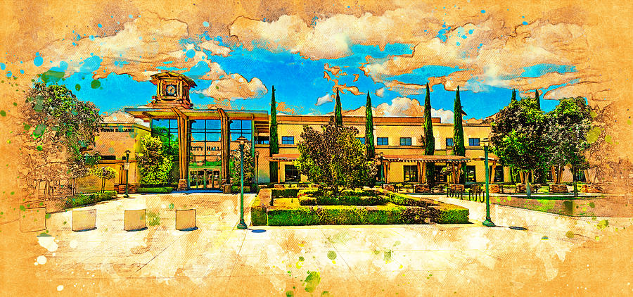 The city hall of Murrieta, California - digital painting Digital Art by Nicko Prints