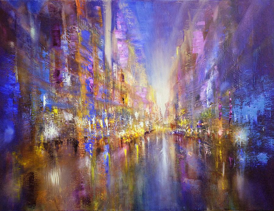 The city - illuminated Painting by Annette Schmucker