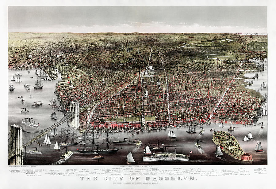 The City of Brooklyn Birds-Eye View - 1879 Painting by War Is Hell Store