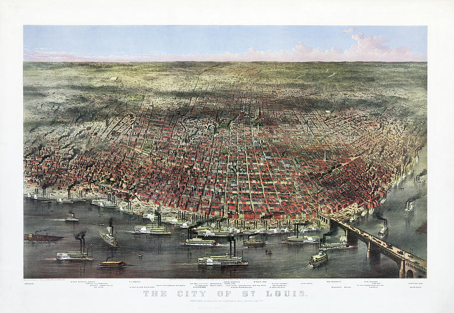 The City Of St. Louis - Currier and Ives - Circa 1874 Painting by War Is Hell Store