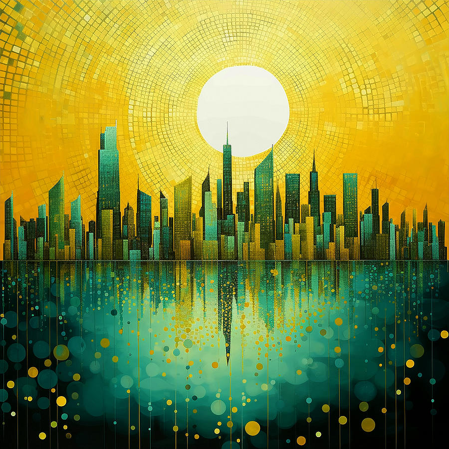 Abstract Painting - The City on the Lake I by Lise