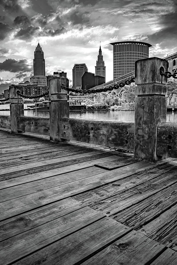 The Cleveland Skyline From Heritage Park - Black and White Photograph by Gregory Ballos