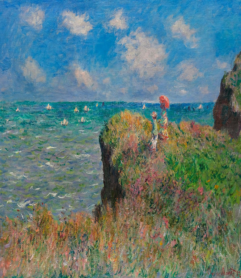 The Cliff Walk at PourvilleClaude Monet boy Painting by Shaw Phillips ...