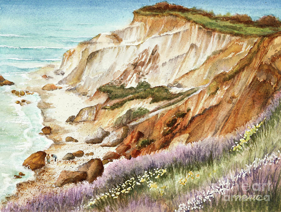 The Cliffs at Aquinnah Marthas Vineyard Watercolor Painting by Michelle Constantine
