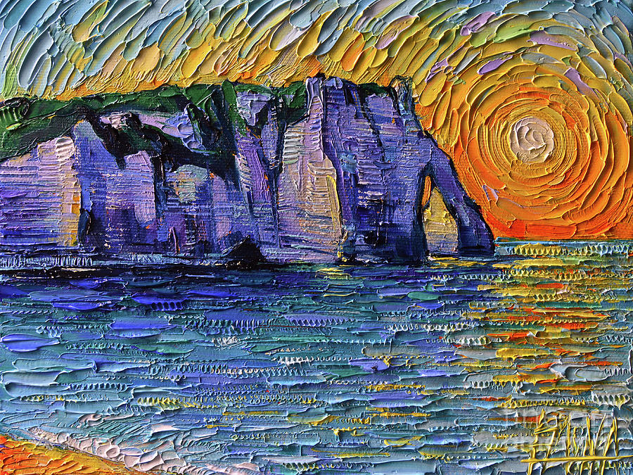 THE CLIFFS OF ETRETAT commissioned palette knife textured impressionism oil painting Mona Edulesco Painting by Mona Edulesco