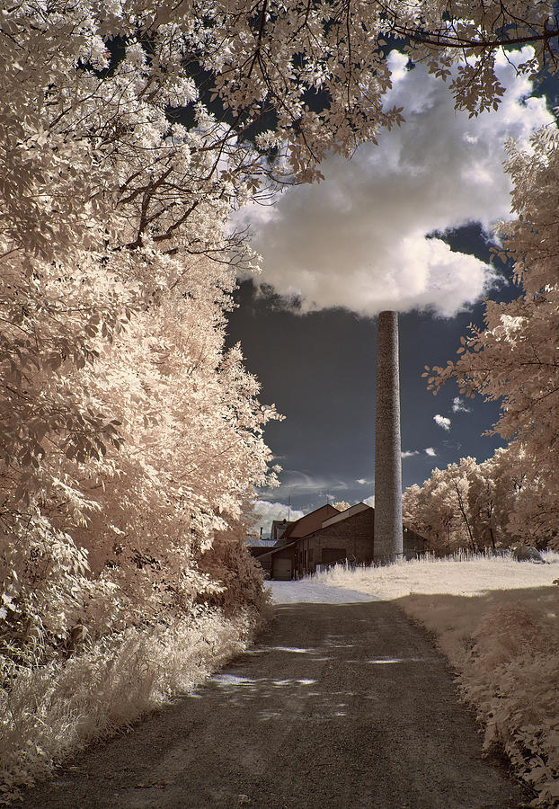The Cloud Factory - Smokestack at IKI plant in Stoughton Wisconsin in infrared Photograph by Peter Herman