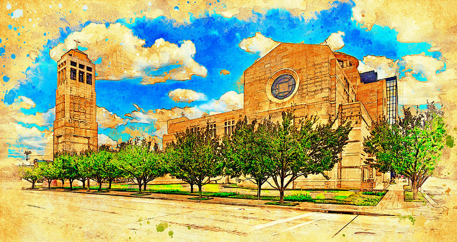 The Co-Cathedral of the Sacred Heart in Houston, Texas - digital painting Digital Art by Nicko Prints