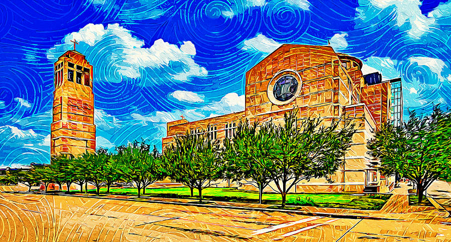 The Co-Cathedral of the Sacred Heart in Houston, Texas - impressionist painting Digital Art by Nicko Prints