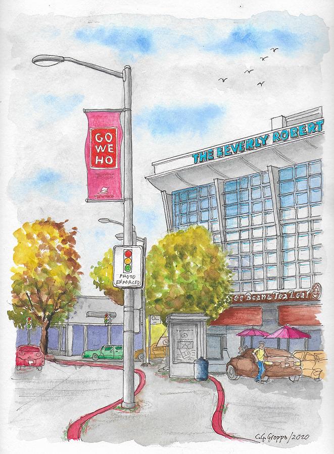 The Coffee Bean and The Beverly Robinson Building, Beverly Hills, California Painting by Carlos G Groppa