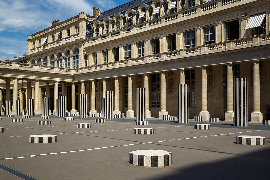The Colonnes de Buren, inner courtyard, Palais Royal, Paris, France Photograph by Yann Guichaoua-Photos