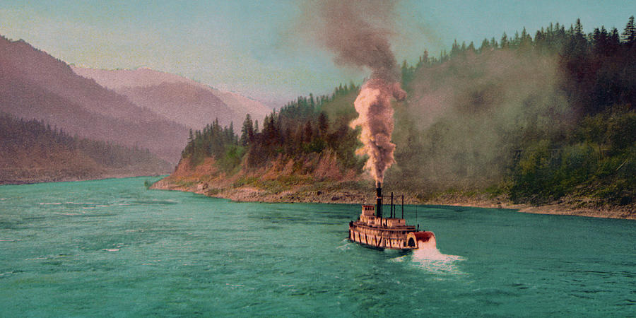 The Columbia Below The Cascades - Circa 1901 Photochrom Photograph by War Is Hell Store