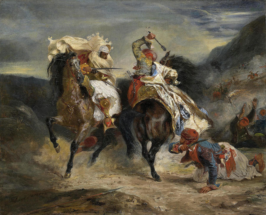 The Combat of the Giaour and Hassan. Eugene Delacroix, French, 1798-1863. Painting by Eugene Delacroix The Combat of the Giaour and Hassan. Eugene Delacroix, French, 1798-1863. Painting by Eugene Delacroix