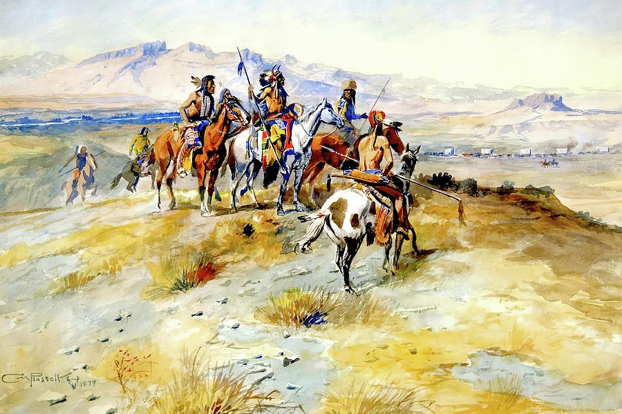 Horse Painting - The Coming of the White Man 1899 by Charles Marion Russell