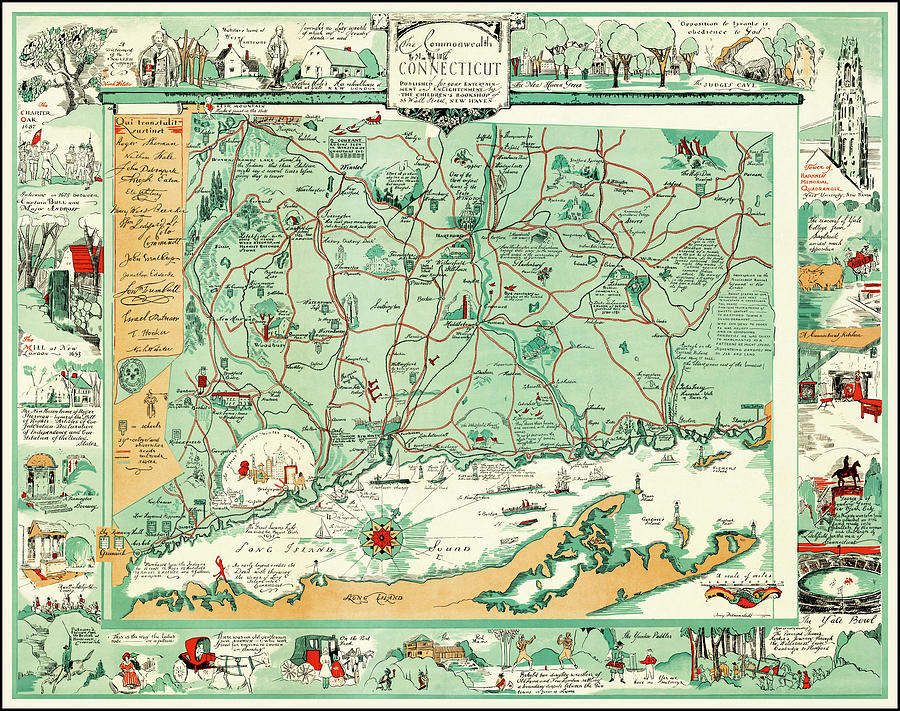 Connecticut Map Photograph - The Commonwealth of Connecticut Vintage Pictorial Map 1926 by Carol Japp