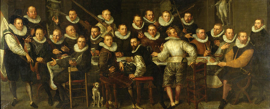 The Company of Captain Gillis Jansz Valckenier and Lieutenant Pieter Jacobsz Bas, Amsterdam, 1599 Painting by Pieter Isaacsz