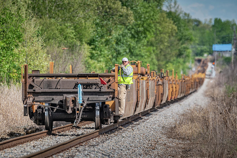 The conductor on CSX J732-11 maintains his three point contact Photograph by Jim Pearson