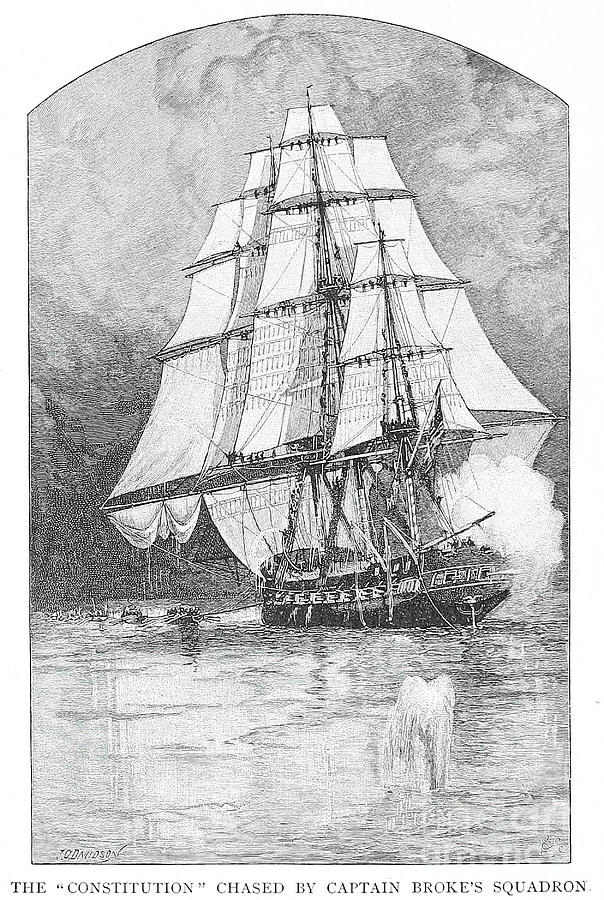 The Constitution chased by Captain Brokes squadron Photograph by Historic illustrations
