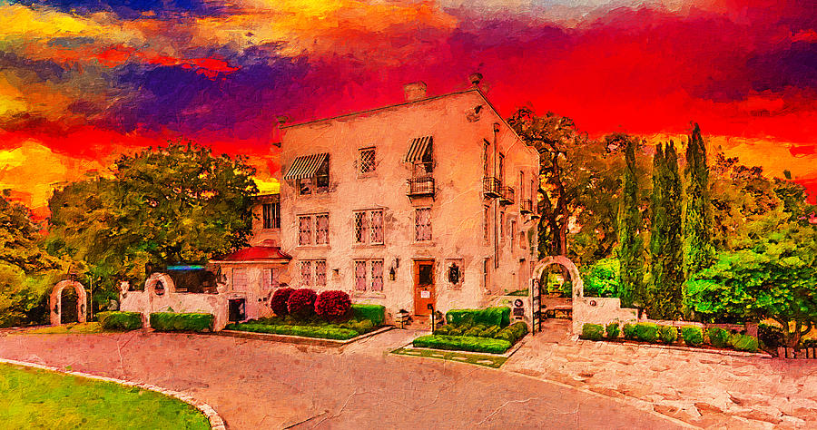 The Contemporary Austin - Laguna Gloria at sunset - digital painting Digital Art by Nicko Prints