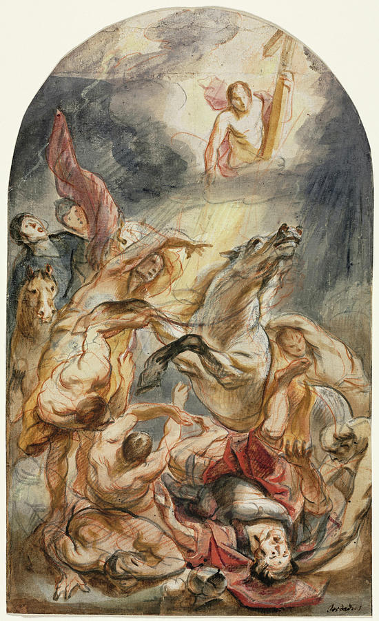 The Conversion of Saul with Christ and the Cross Drawing by Jacob Jordaens