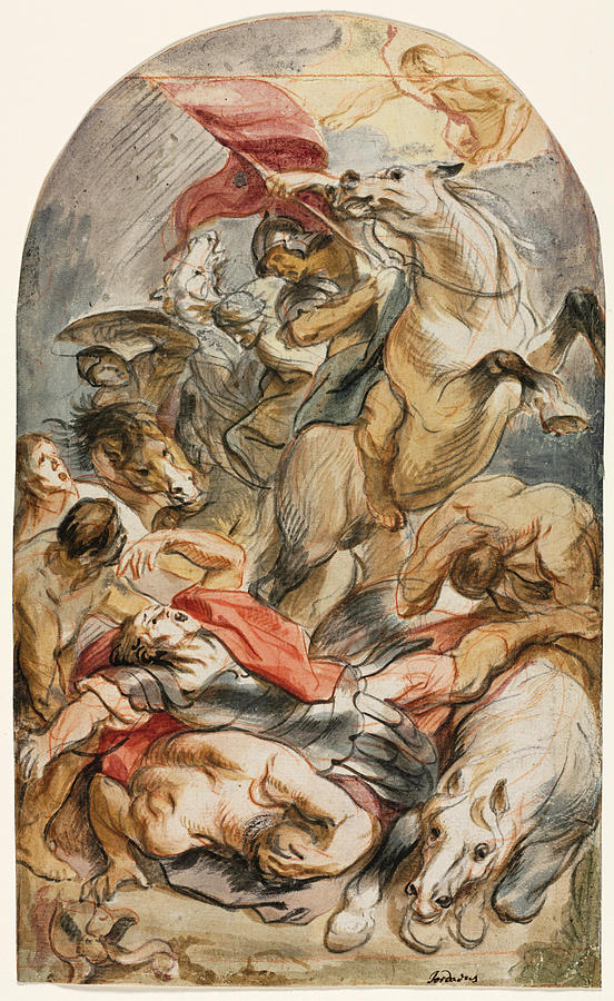 The Conversion of Saul with Horseman and Banner Drawing by Jacob Jordaens