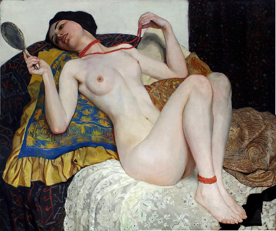 Famous Paintings Painting - The coral chain by Wilhelm Gallhof