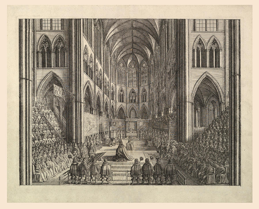 Wenceslaus Hollar Drawing - The Coronation of King Charles the II in Westminster Abbey, April 23, 1661 by Wenceslaus Hollar