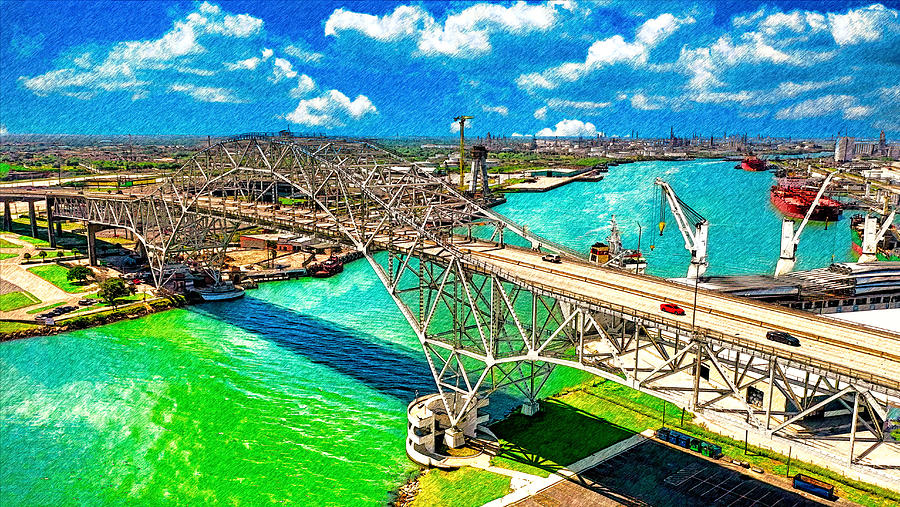 The Corpus Christi Harbor Bridge - pencil sketch effect Digital Art by Nicko Prints