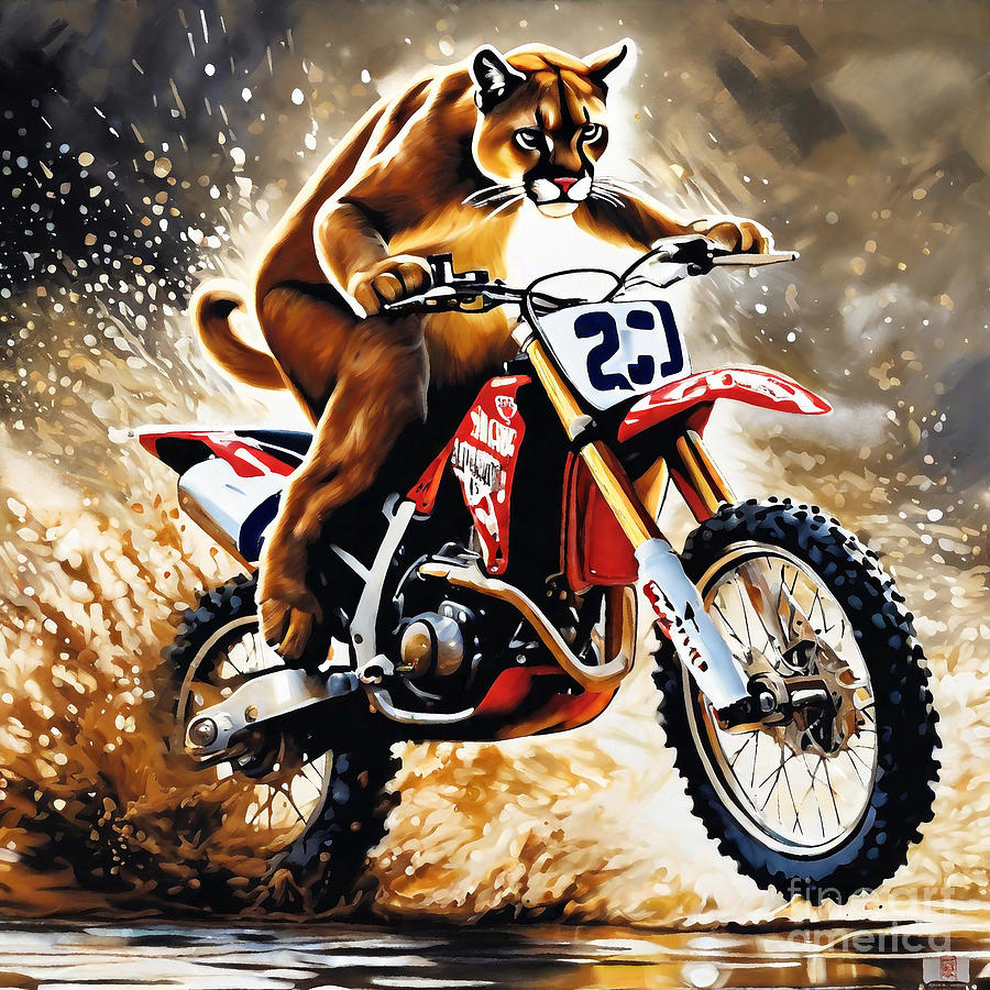 The Cougar On A Motorcycle Drawing
