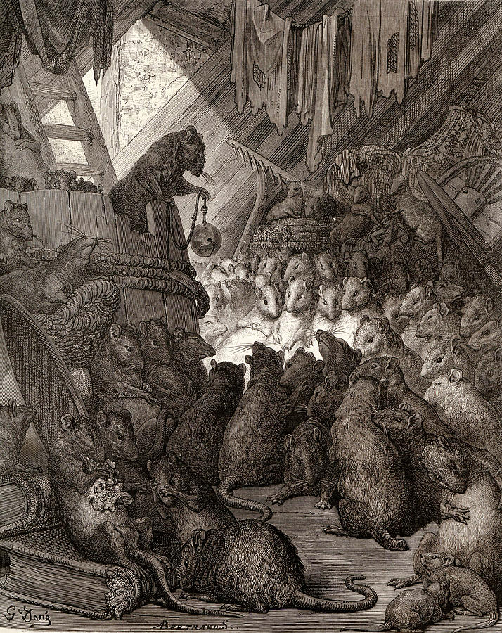 The Council of the Rats by Jean de La Fontaine - Gustave Dore Engraving ...