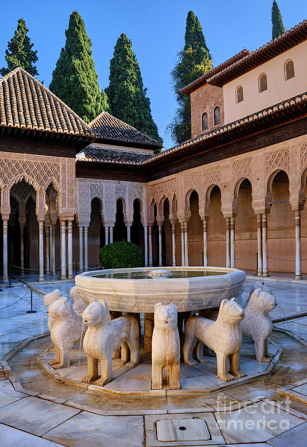 Alhambra Photograph - The Court of the Lions. The Alhambra palace. Restoration. Granada. Spain by Guido Montanes Castillo