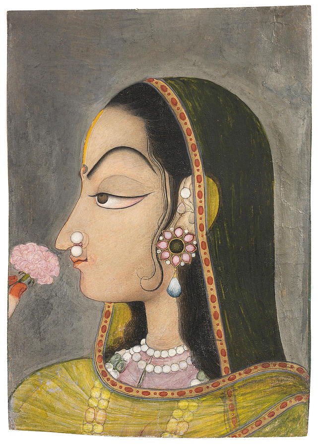 The courtesan Bani Thani, mistress of Maharajah Savant Singh Kishangarh, circa 1770 Painting by Artistic Rifki