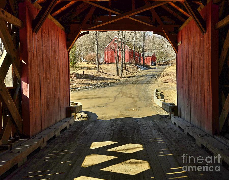 The Covered Bridge and Red Barn Photograph by Steve Brown