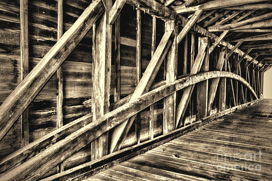 The Covered Bridge Wooden Structure retro sepia Photograph by Paul Ward