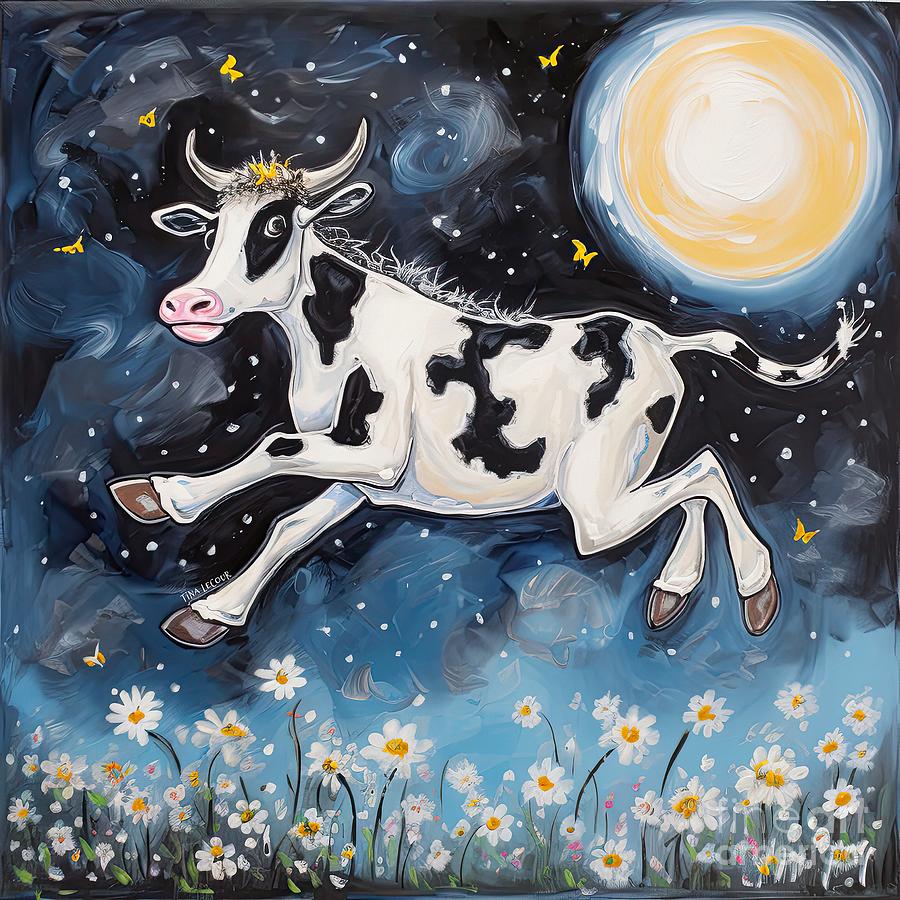 The Cow Jumped Over The Moon Painting by Tina LeCour