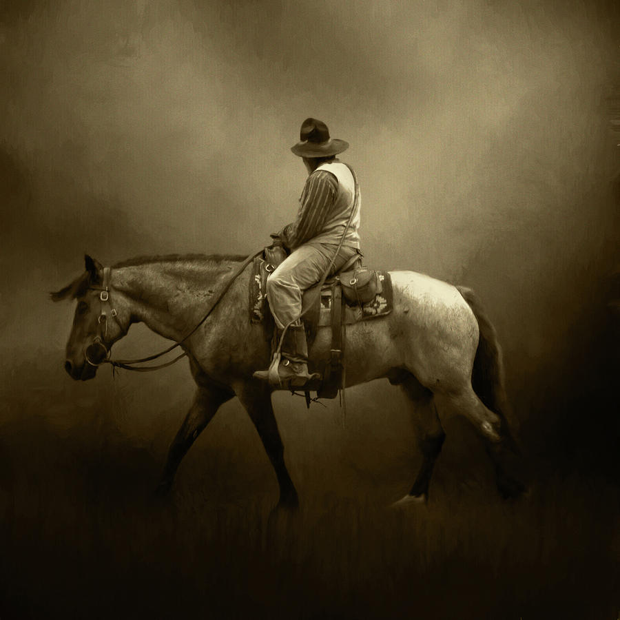 Animal Photograph - The Cowboy in Sepia by David and Carol Kelly