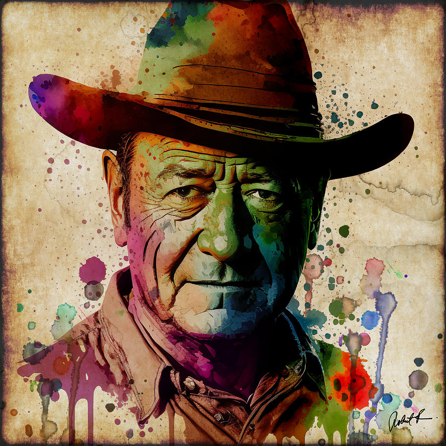 The Cowboy Legend John Wayne Watercolor Pop Art Painting by Robert R Splashy Art Abstract Paintings