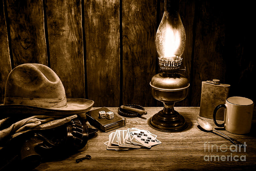 The Cowboy Nightstand - Sepia Photograph by American West Legend The Cowboy Nightstand - Sepia Photograph by American West Legend