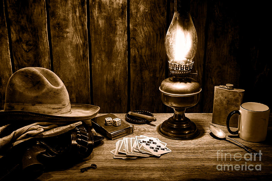 Vintage Photograph - The Cowboy Nightstand - Sepia by Olivier Le Queinec
