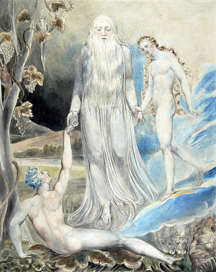William Blake Painting - The Creation of Eve, Angel of the Divine Presence Bringing Eve to Adam, 1803 by William Blake