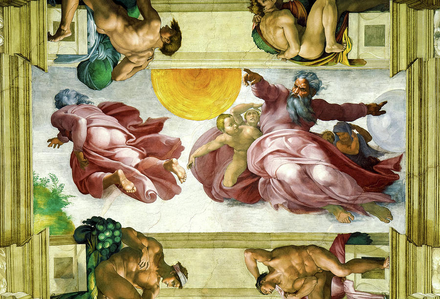 The Creation of the Sun, Moon and Plants, Sistine Chapel Painting by