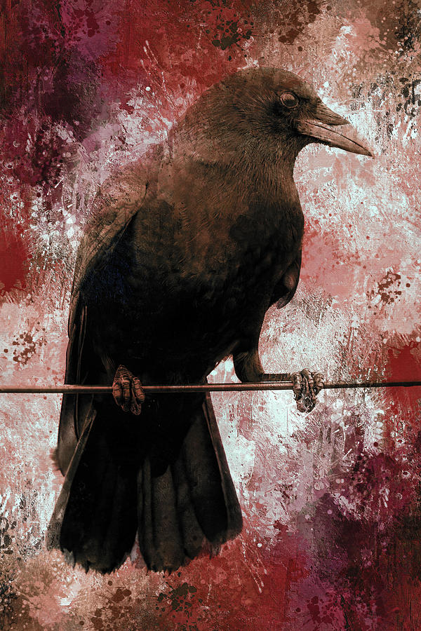 The Crow - Red Burgundy Mixed Media by Peggy Collins