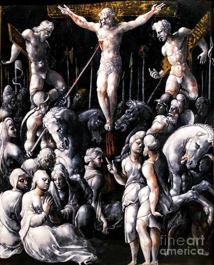 The Crucifixion by Jean Penicaud 1550 Painting by Jean Penicaud